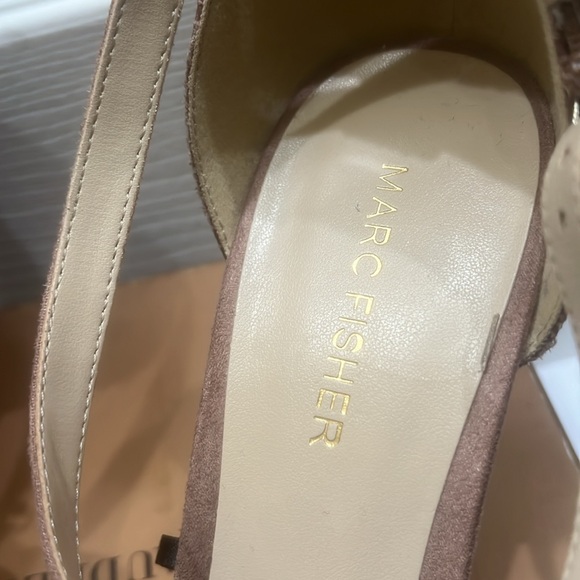 MARC FISHER Suede Shoes Heels 9 M Strappy Open Toe Brown Tan Stiletto - Picture 4 of 5